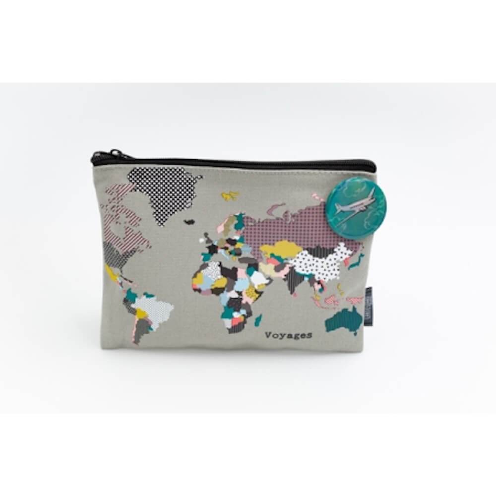 Voyages - Pochette en coton + badge Cartes d'art
